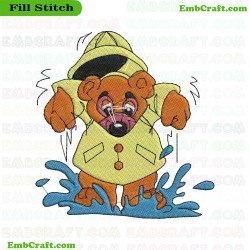 Bear In Rain Gear Embroidery Design 36