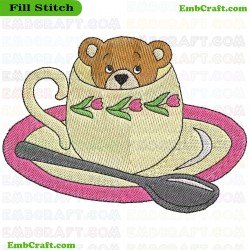 Bear In Teacup Embroidery Design 66