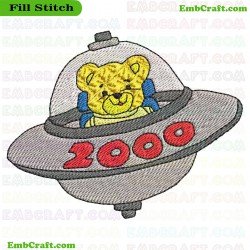 Bear In Ufo Embroidery Design 489