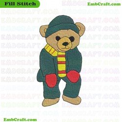 Bear In Winter Clothing Embroidery Design 344