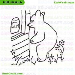 Bear Looking At Jam Jar Embroidery Design 348