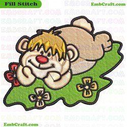 Bear Lying On Grass Embroidery Design 5