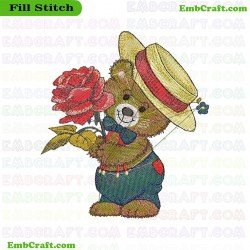 Bear Offering A Rose Embroidery Design 623