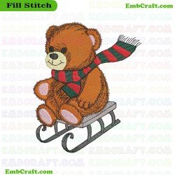 Bear On Sled Embroidery Design 617