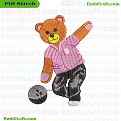 Bear Playing Bowling Embroidery Design 450