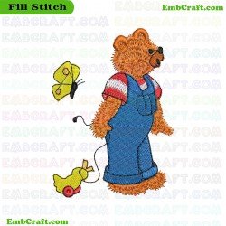 Bear Playing With Butterfly And Duck Toy Embroidery Design 11