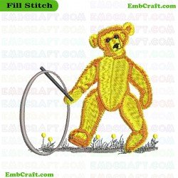 Bear Playing With Hula Hoop Embroidery Design 529