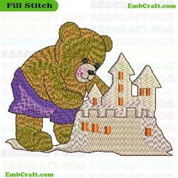 Bear Playing With Sandcastle Embroidery Design 13