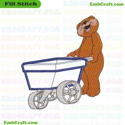 Bear Pushing A Wheelbarrow Embroidery Design 1