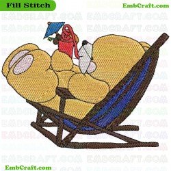 Bear Relaxing On Beach Chair Embroidery Design 903