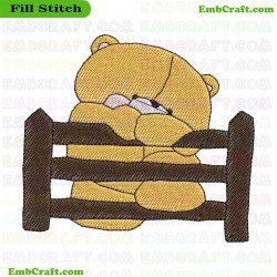 Bear Resting On Fence Embroidery Design 893