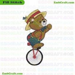 Bear Riding Unicycle Embroidery Design 622