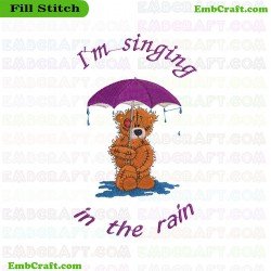 Bear Singing In The Rain Embroidery Design 150