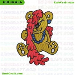 Bear With A Blue Necklace And A Red Scarf Embroidery Design 5