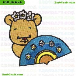 Bear With Decorative Fan Embroidery Design 10