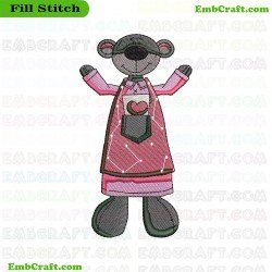 Bear With Pink Apron Embroidery Design 7