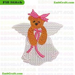 Bear With Pink Bows Embroidery Design 128