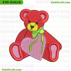 Bear With Pink Heart Embroidery Design 782