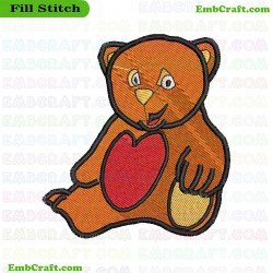 Bear With Red Embroidery Design 909