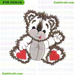 Bear With Red Hearts Embroidery Design 151