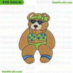 Bear With Sunglasses And Bikini Embroidery Design 239