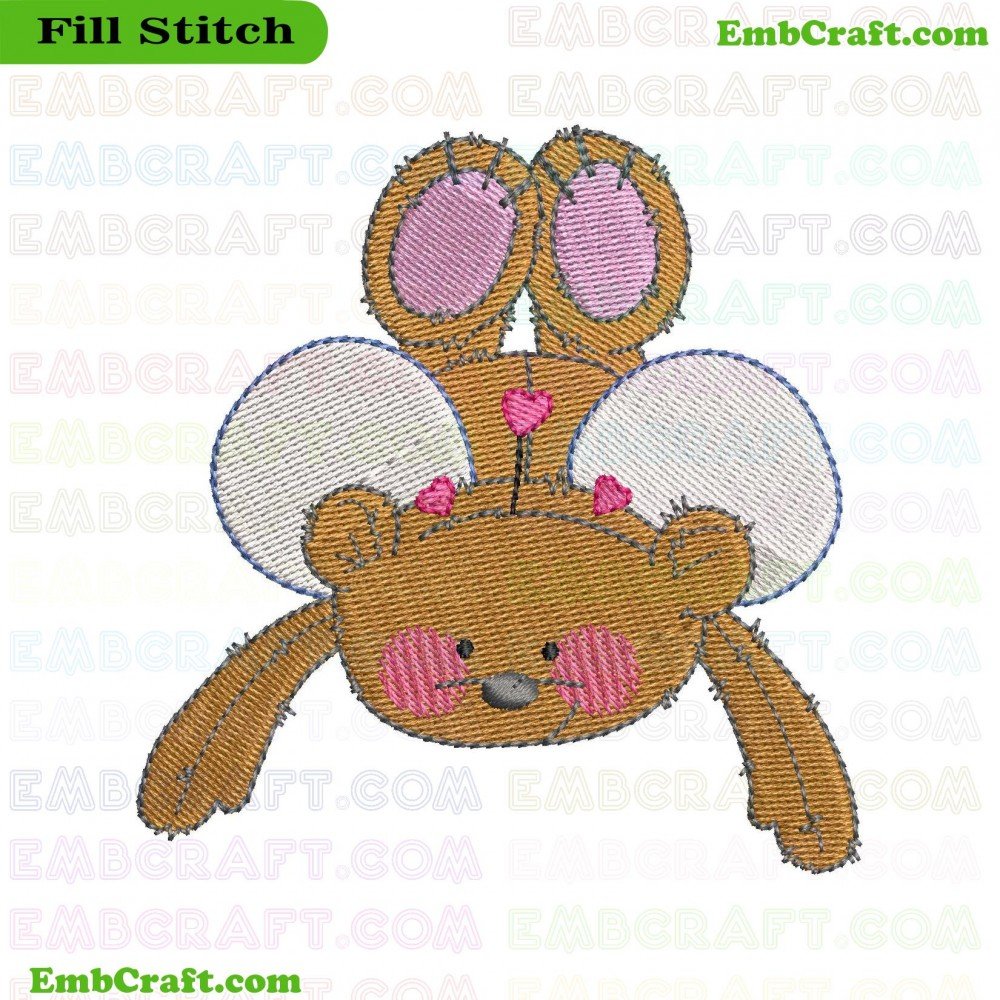 Embroidered bear with wings and flying in the air - with pink patterns