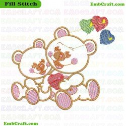 Bears Of Love And Hearts Embroidery Design 7