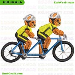 Bears Riding A Tandem Bicycle Embroidery Design 441