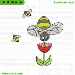 Bee And Flower Embroidery Design 1