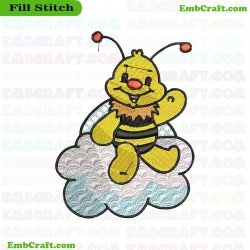 Bee Character Sitting On A Cloud Embroidery Design 5