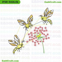 Bees And Pollination Process Embroidery Design 10