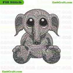 Big Eyed Baby Elephant Embroidery Design 2