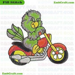 Biker Parrot Embroidery Design 4