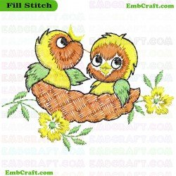 Bird Chicks In Nest Embroidery Design 116