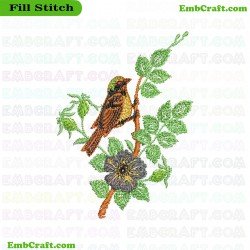 Bird On Branch Embroidery Design 141