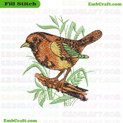 Bird On Branch Embroidery Design 152