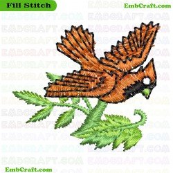 Bird On Branch Embroidery Design 89