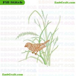 Bird On Green Foliage Embroidery Design 14