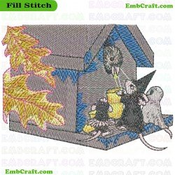 Birdhouse With Mice Embroidery Design 10