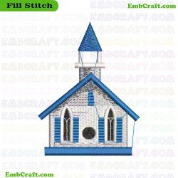 Blue Bird House Embroidery Design 1