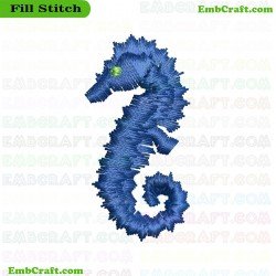 Blue Seahorse Embroidery Design 72