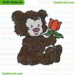 Cartoon Bear Holding A Flower Embroidery Design 209