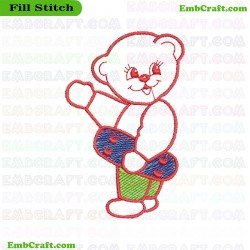 Cartoon Bear Holding Skateboard Embroidery Design 306