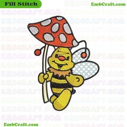 Cartoon Bee Holding An Umbrella Embroidery Design 4