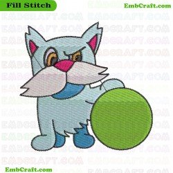 Cartoon Cat With Ball Embroidery Design 9