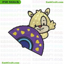 Cartoon Character Peeking Over Fan Embroidery Design 4