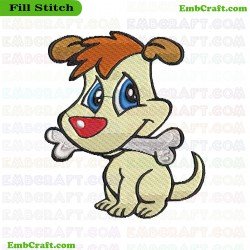 Cartoon Dog Holding A Bone Embroidery Design 193