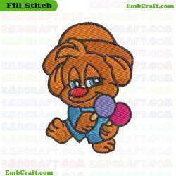 Cartoon Dog Holding Ice Cream Embroidery Design 14