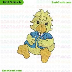 Cartoon Duck Wearing A Blue Striped Shirt Embroidery Design 23