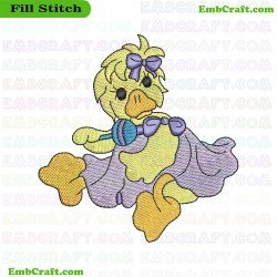 Cartoon Duck Wearing A Dress Embroidery Design 26